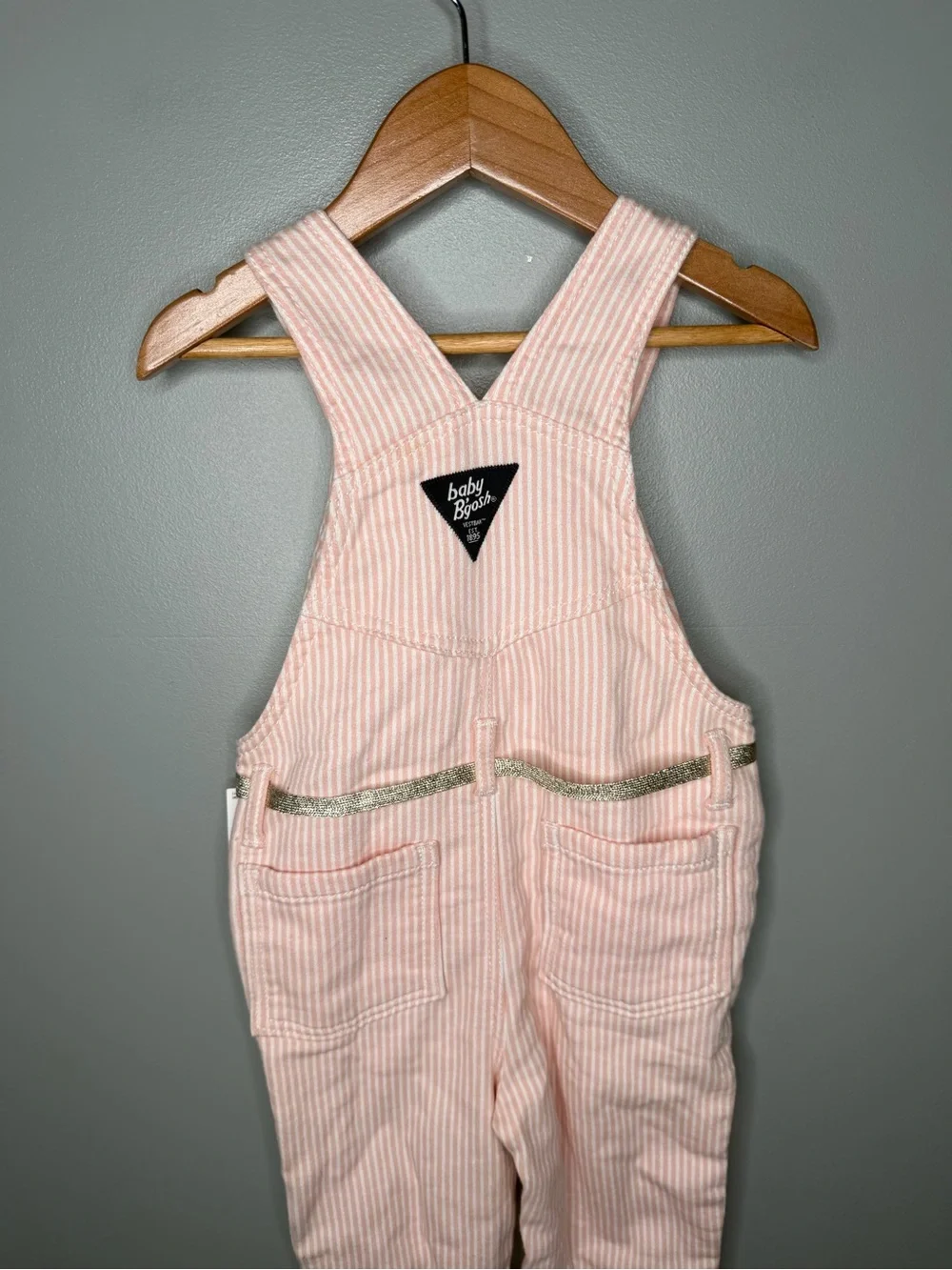 NWT Oshkosh Baby B’gosh Knit Denim Hickory Stripe Overalls - Pink